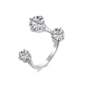 Three-stone open ring in sterling silver with three round premium zirconia stones in a floating design