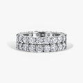 Moissanite eternity ring in sterling silver with two continuous rows of hand-set stones