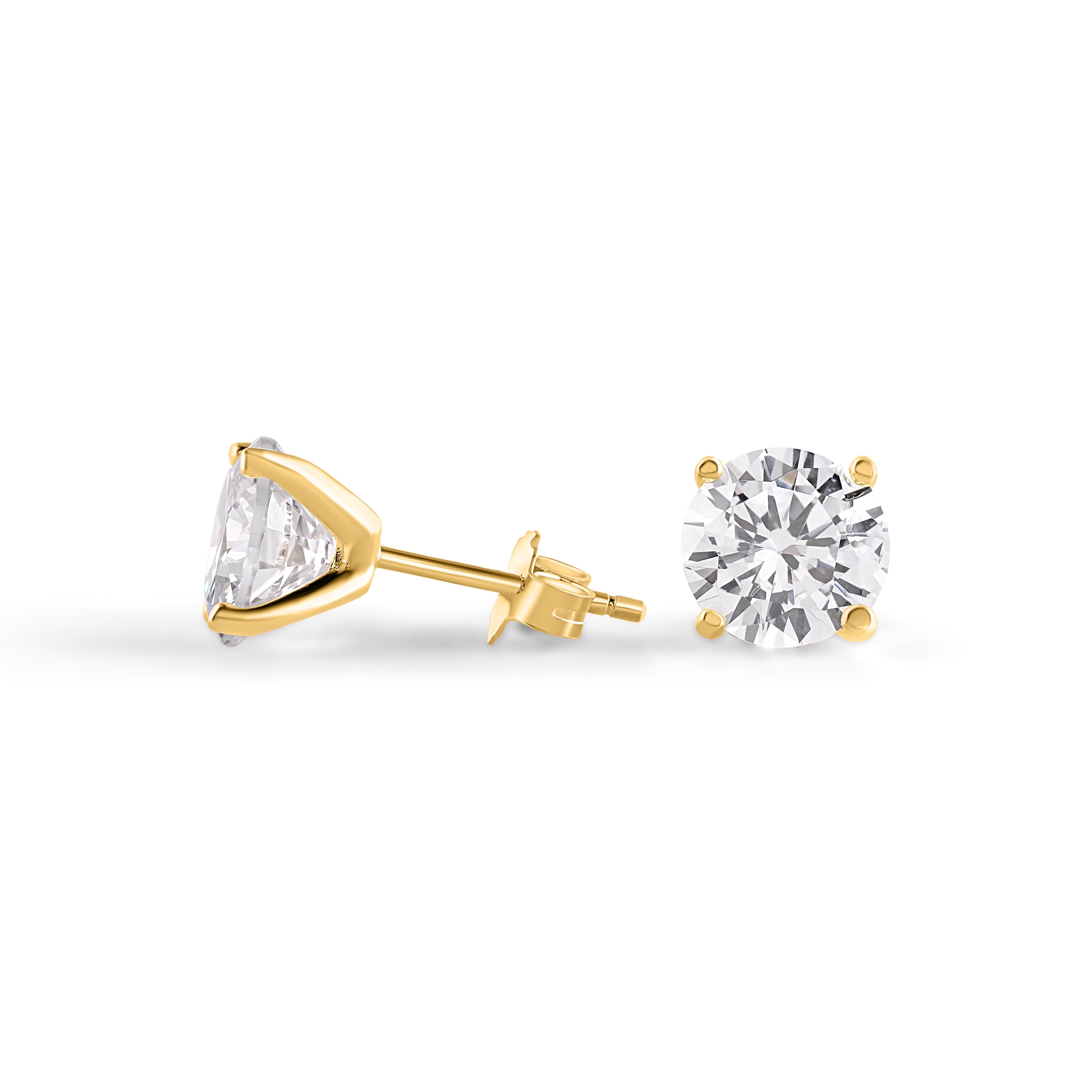 The Vienna Stud diamond simulant earrings on 18k gold coated sterling silver.