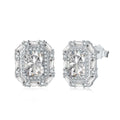The Laurent Emerald-Cut Double Halo Stud Earrings in Sterling Silver