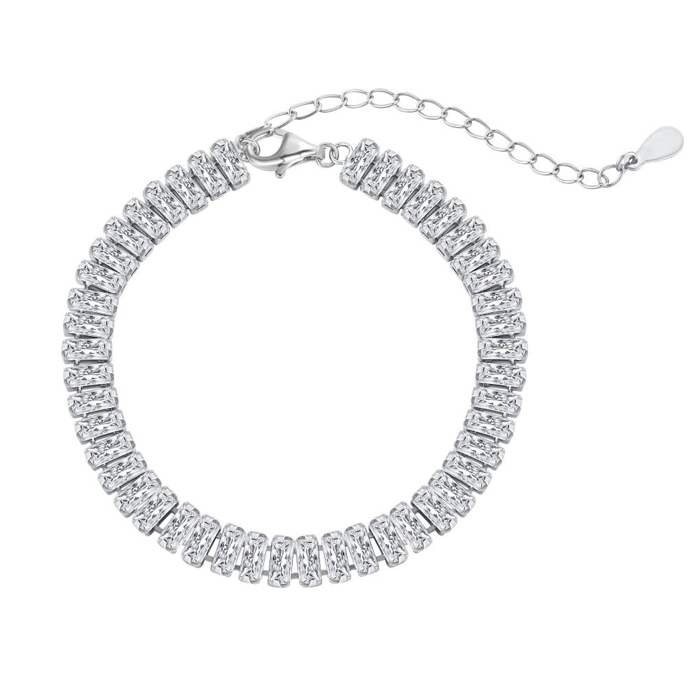 silver emerald-cut cubic zirconia bracelet