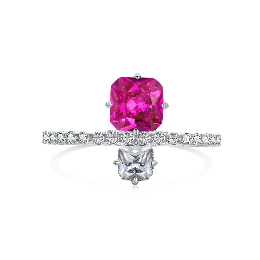 pink princess cut cubic zirconia ring