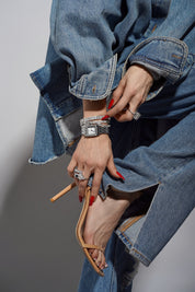 Editorial image of Viv Halil wearing The Ari Bracelet by Viviana Halil diamond alternatives redefined