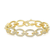 gold Cubic Zirconia Pave Link Bracelet