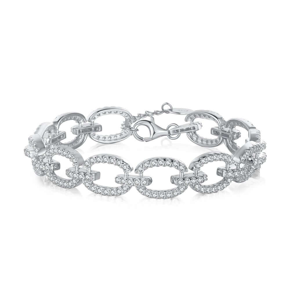 silver Cubic Zirconia Pave Link Bracelet