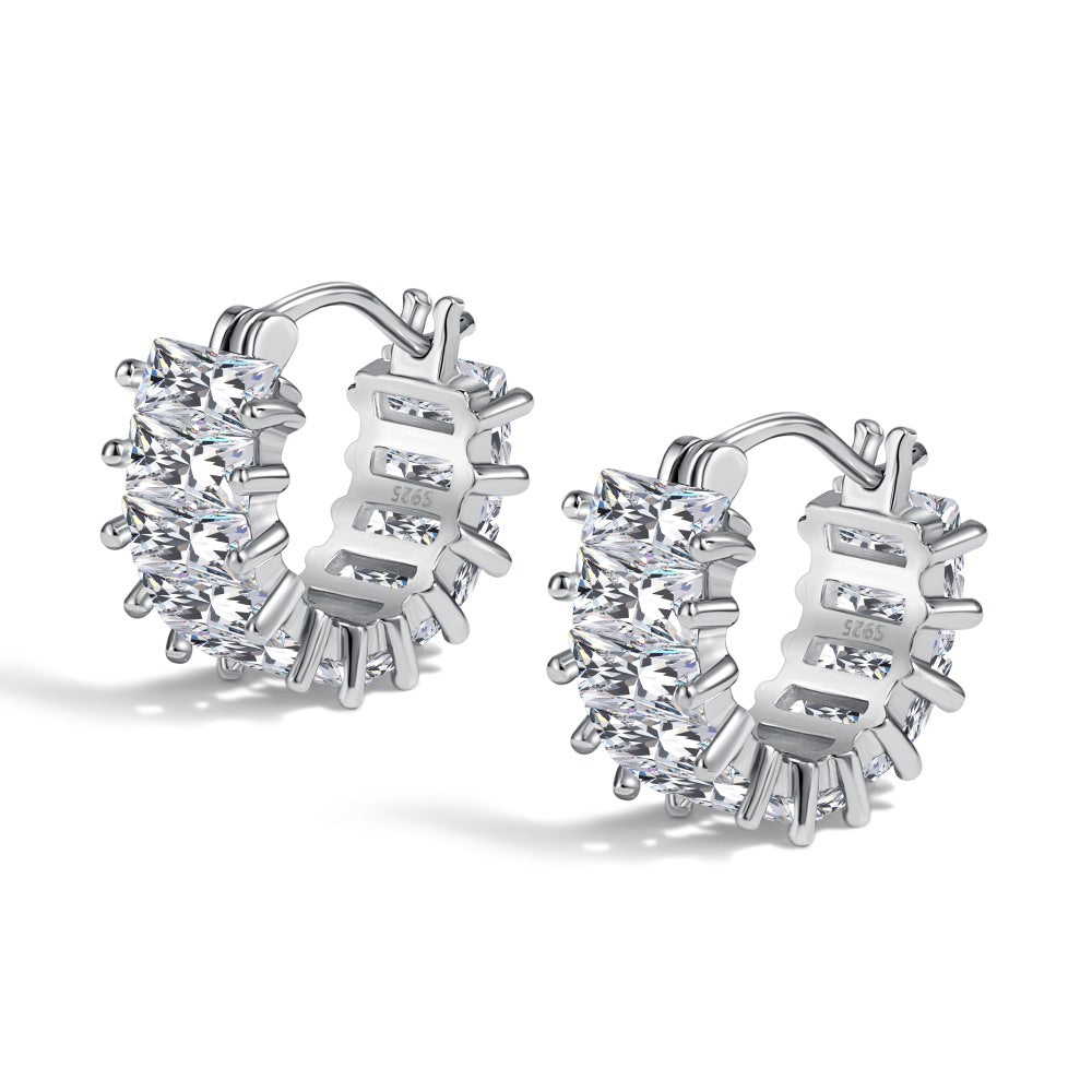 Baguette Huggie Cubic Zirconia Earrings