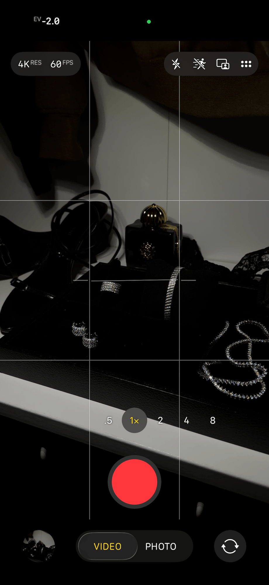 iPhone camera interface with viewfinder and control buttons showing off Viviana Halil jewelry pieces