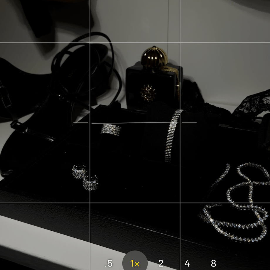 iPhone camera interface with viewfinder and control buttons showing off Viviana Halil jewelry pieces