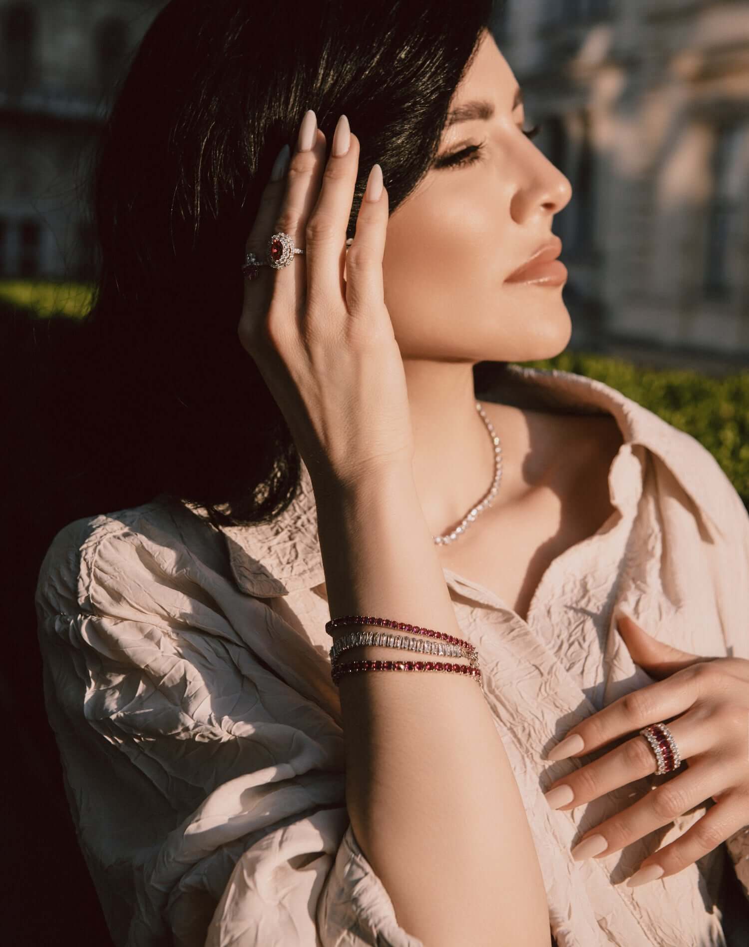 woman wearing cubic zirconia jewelry