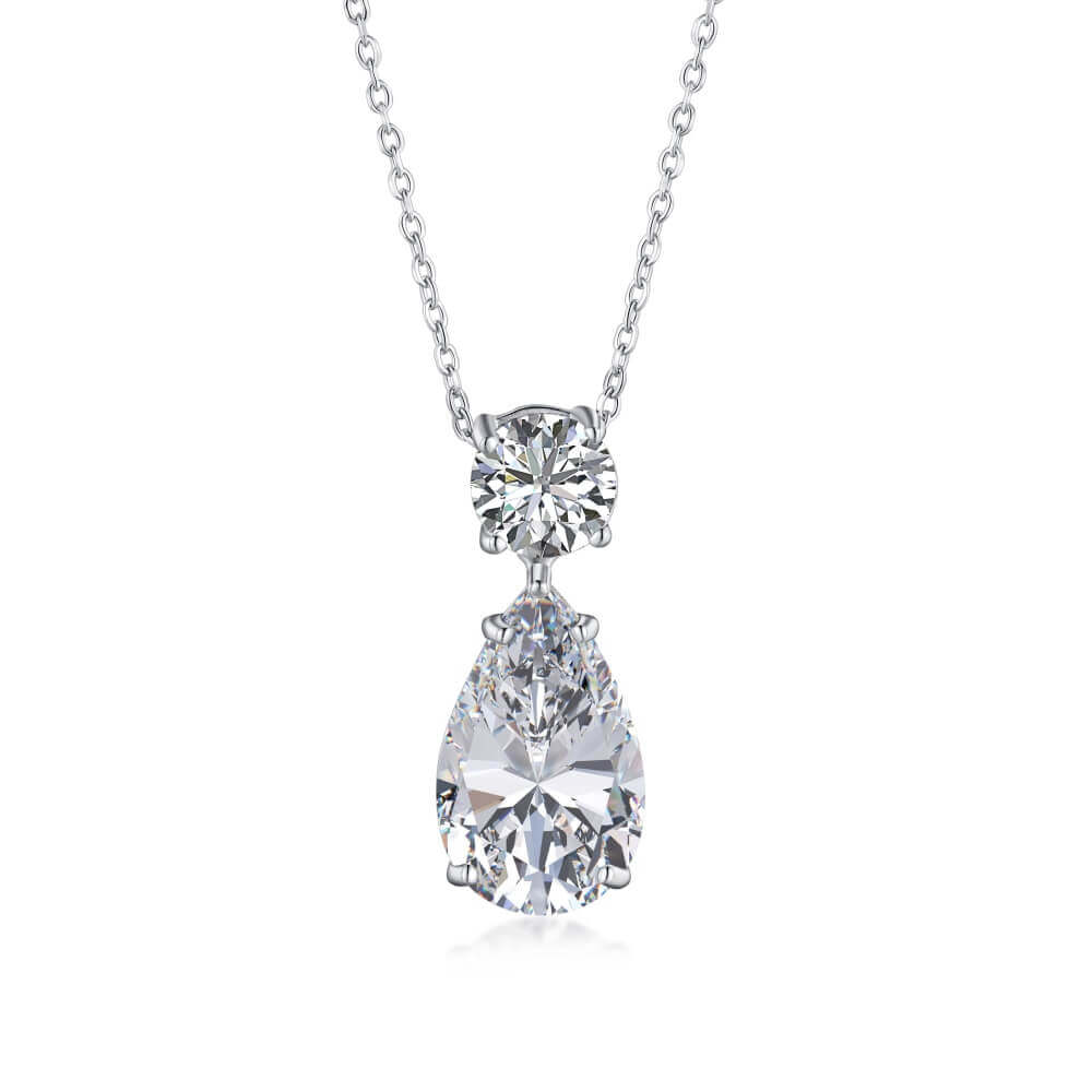 cubic zirconia round and pear-shaped pendant necklace