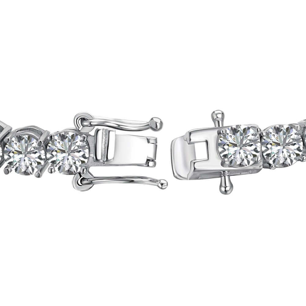 Close-up of premium cubic zirconia bracelet with 4mm stones in sterling silver with a secure clasp by Viviana Halil. 

