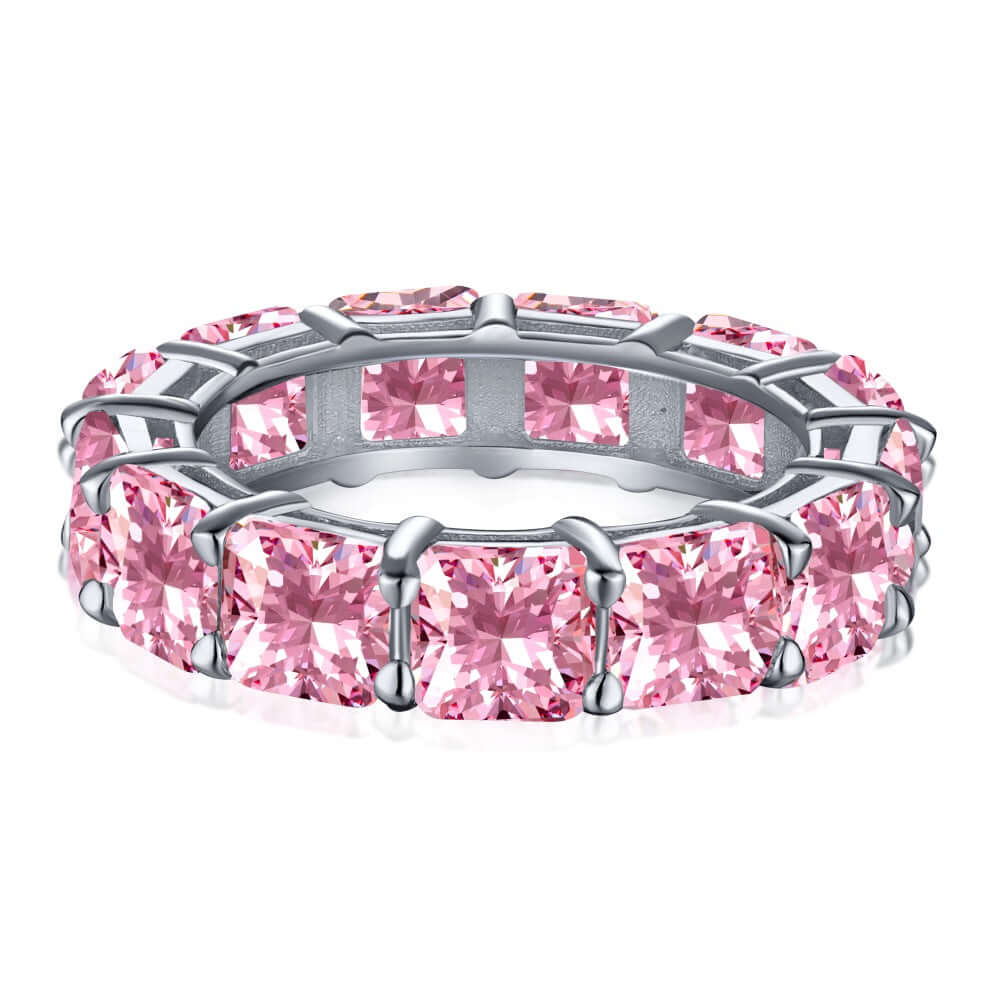 princess cut pink cubic zirconia eternity ring