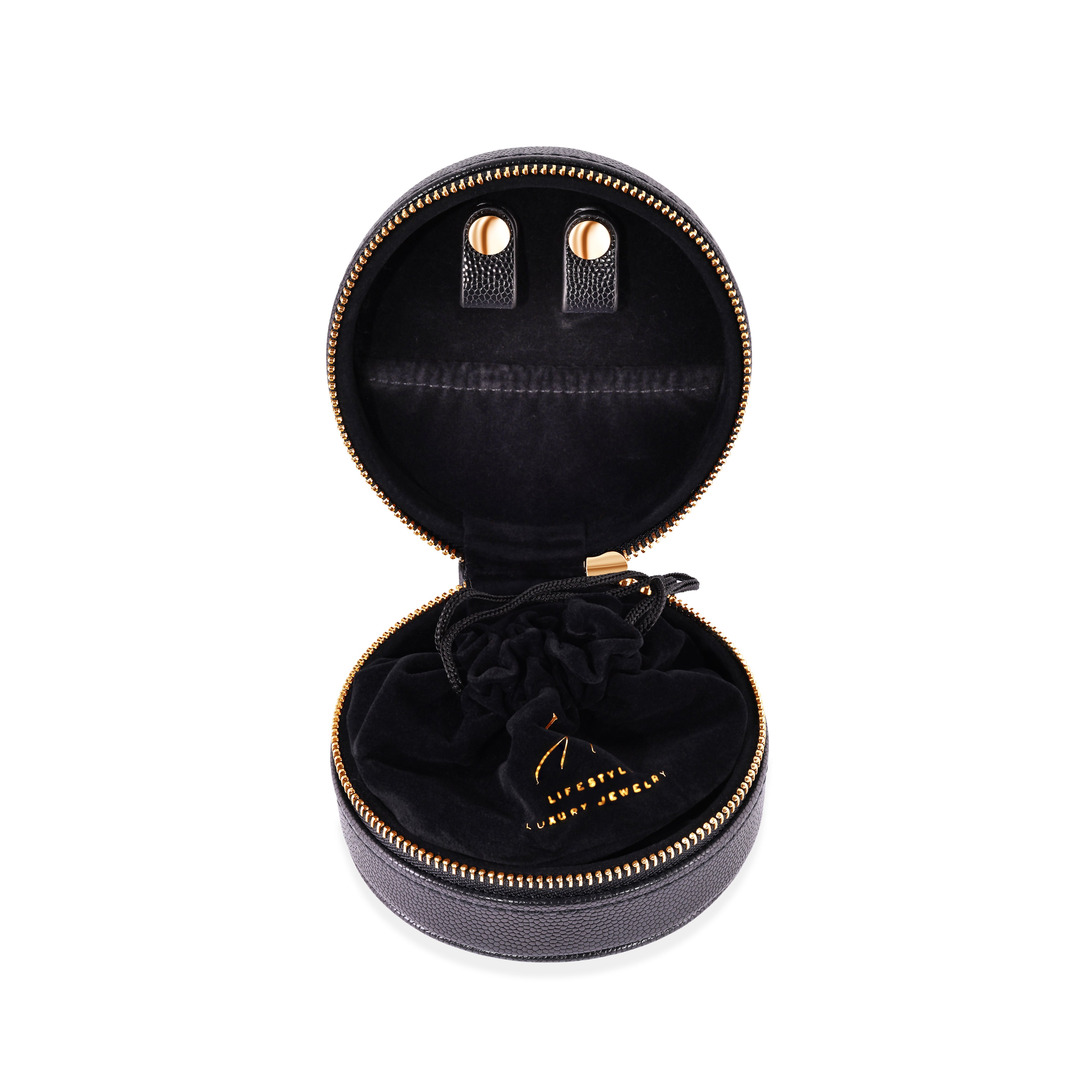 Open mini travle jewelry box with velvet compartments for necklaces, rings and earrings by viviana halil. 