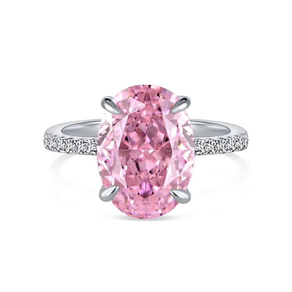 Pink Solitaire Oval Cut Cubic Zirconia ring