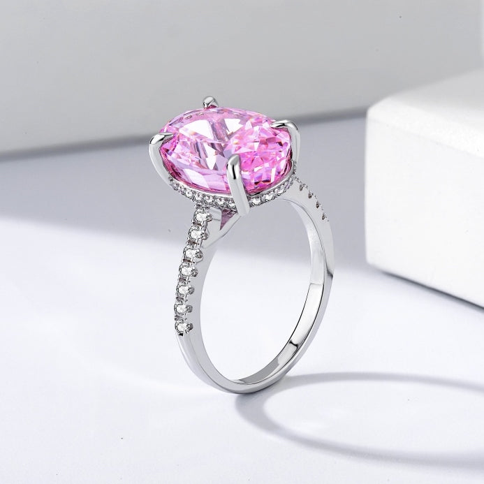 Pink Solitaire Oval Cut Cubic Zirconia ring