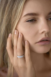 Editorial image of The Abebi Ring — quiet luxury eternity band by Viviana Halil.