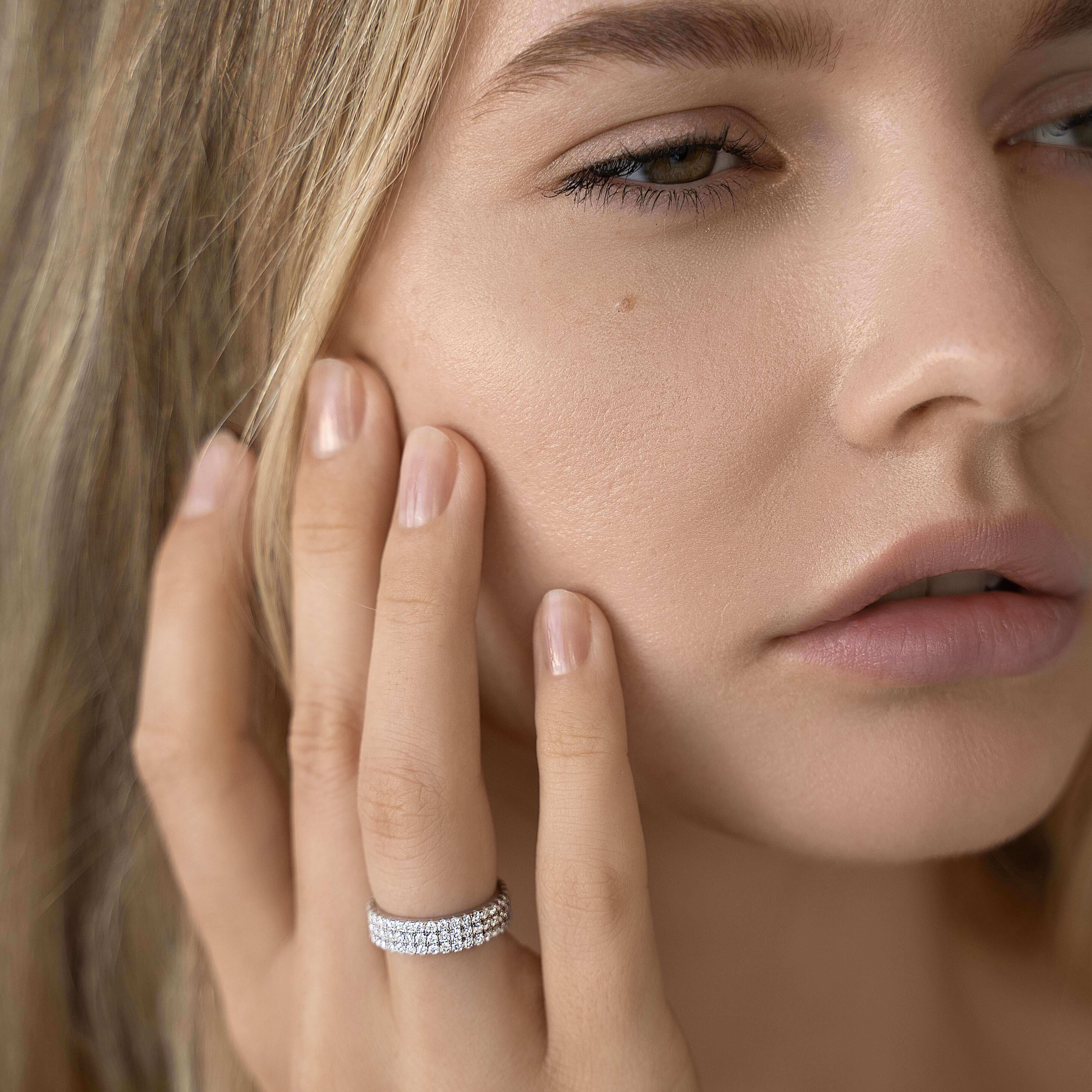 Editorial image of The Abebi Ring — quiet luxury eternity band by Viviana Halil.