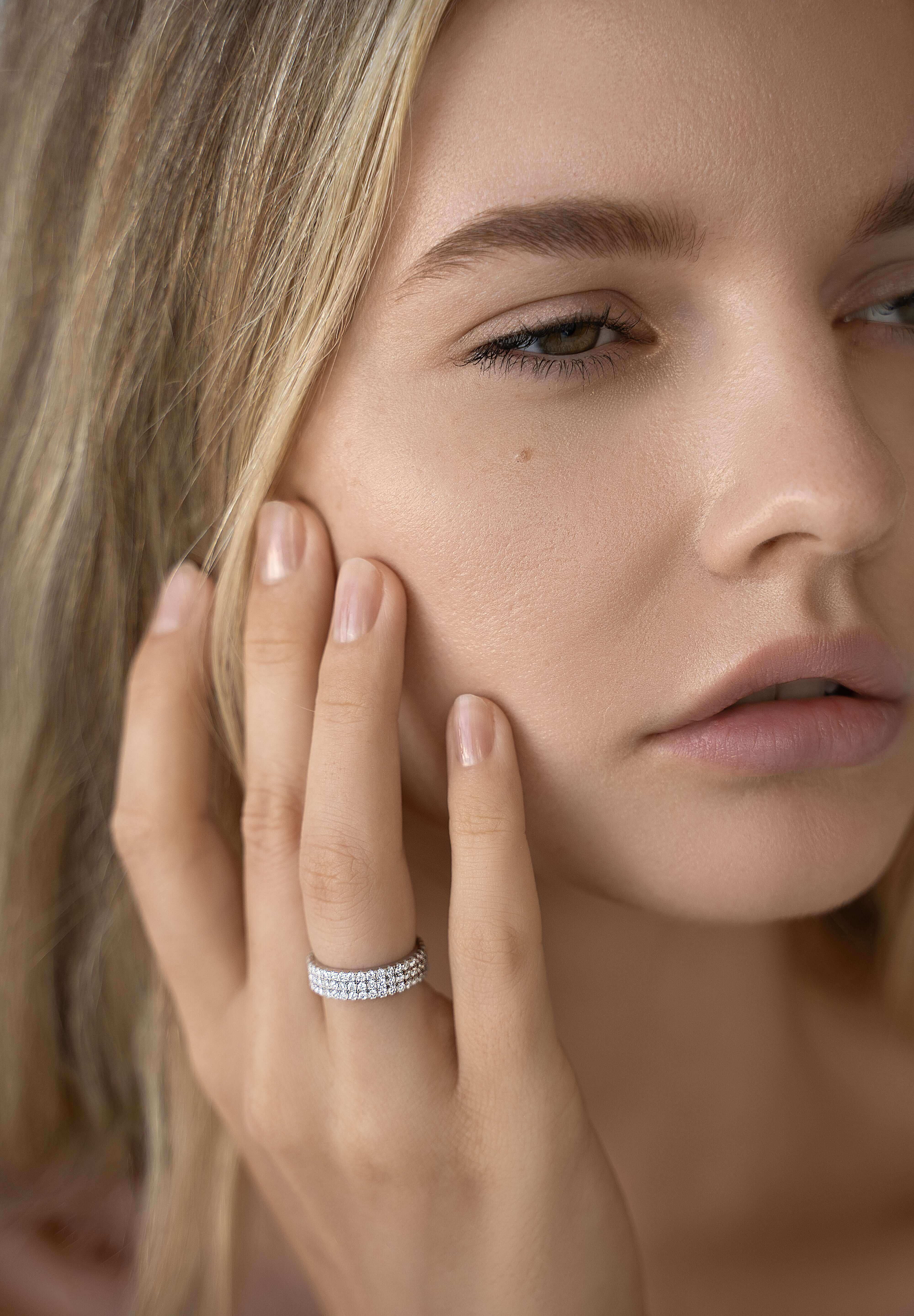 Editorial image of The Abebi Ring — quiet luxury eternity band by Viviana Halil.