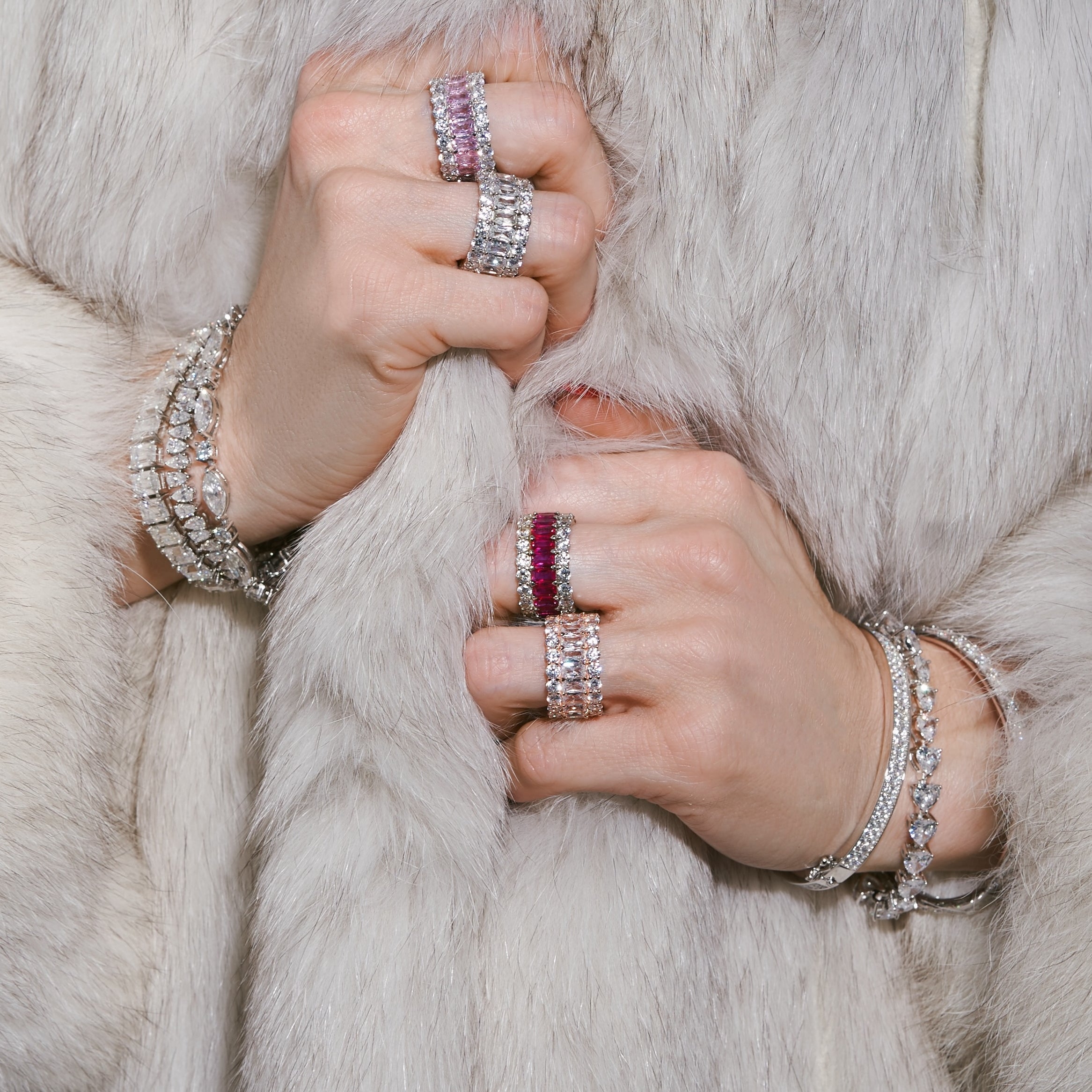 The Agnes Bangle high-end jewelry design crafted in diamond alternatives and sterling silver by Viviana Halil. 