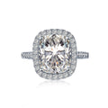 Radiant cut halo engagement ring in sterling silver featuring a 6ct center VH zirconia stone and a micropavé shank