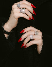 Editorial image of The Esmé Ring — luminous eternity band by Viviana Halil.