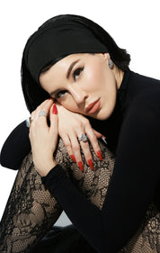 Sterling silver pavé eternity ring styled on hand — The Esmé Ring by Viviana Halil. 