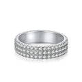 three-row moissanite eternity band in sterling silver with three rows of pavé brilliance