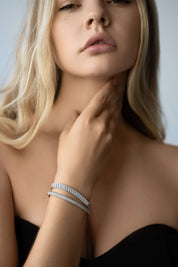 The Gaia Bracelet styled on wrist — soft luxury and diamond-free brilliance by VH.