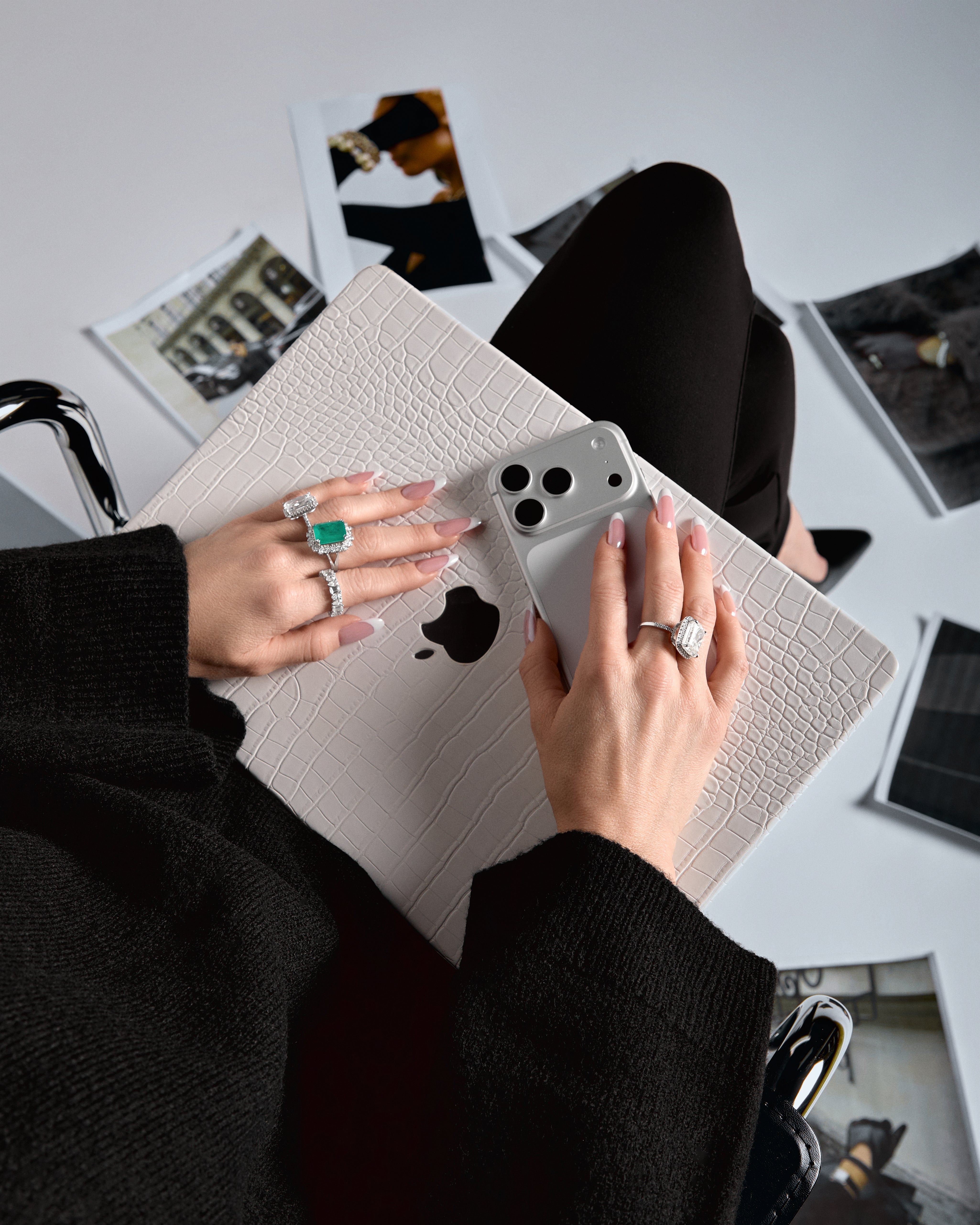 Viv Halil wearing The Gemma Ring set with moissanite and sterling silver. 