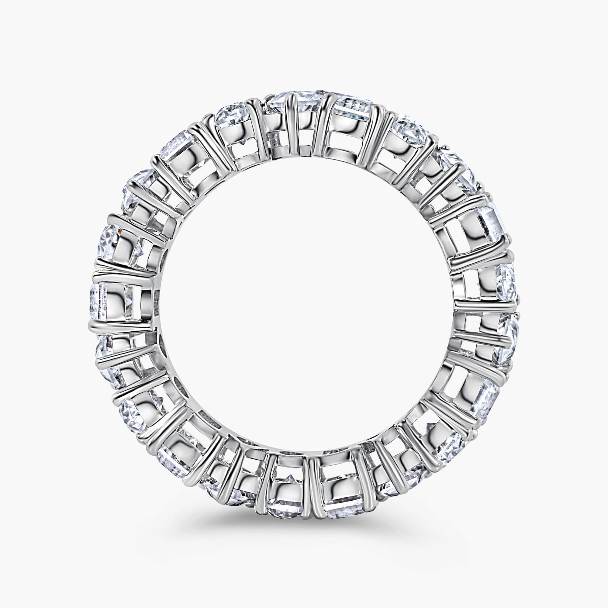 multi shape moissanite eternity band in sterling silver
