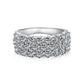 Wide 3-row pavé band ring in sterling silver with continuous round-cut diamond alternative stones