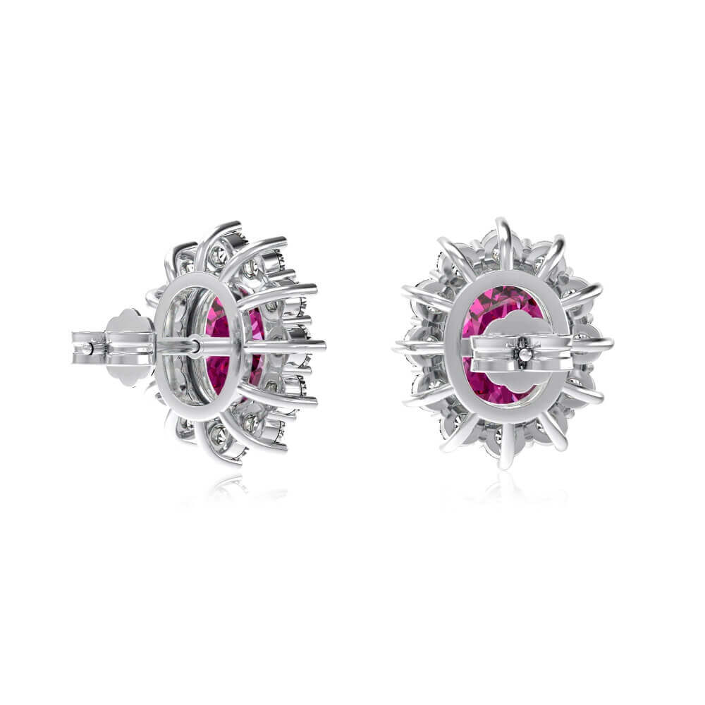 Fine jewelry craftsmanship detail — The Lucia Studs with precision-set halo design and back post closure. 
