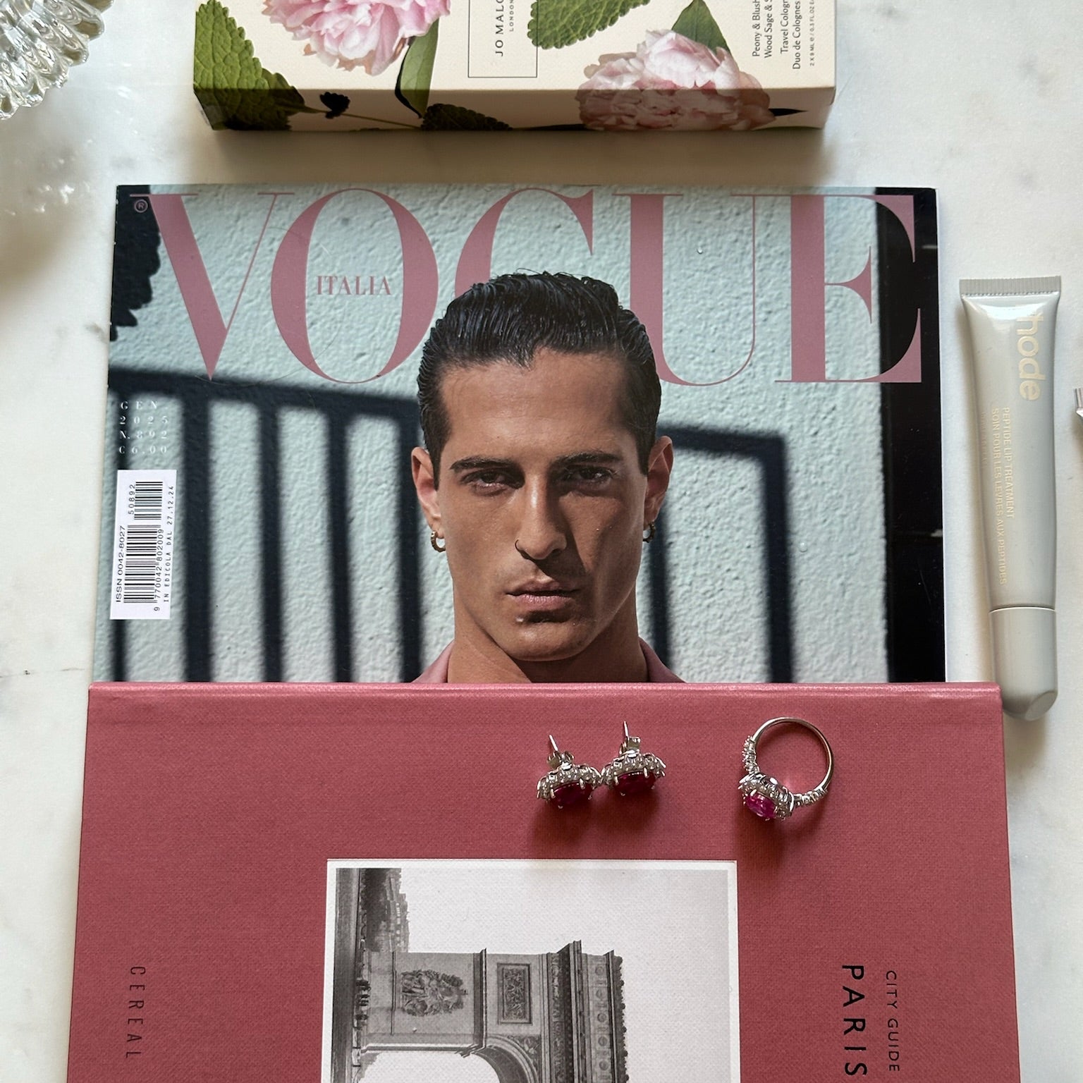 Editorial image of The Lucia Studs — regal feminine statement earrings by Viviana Halil.