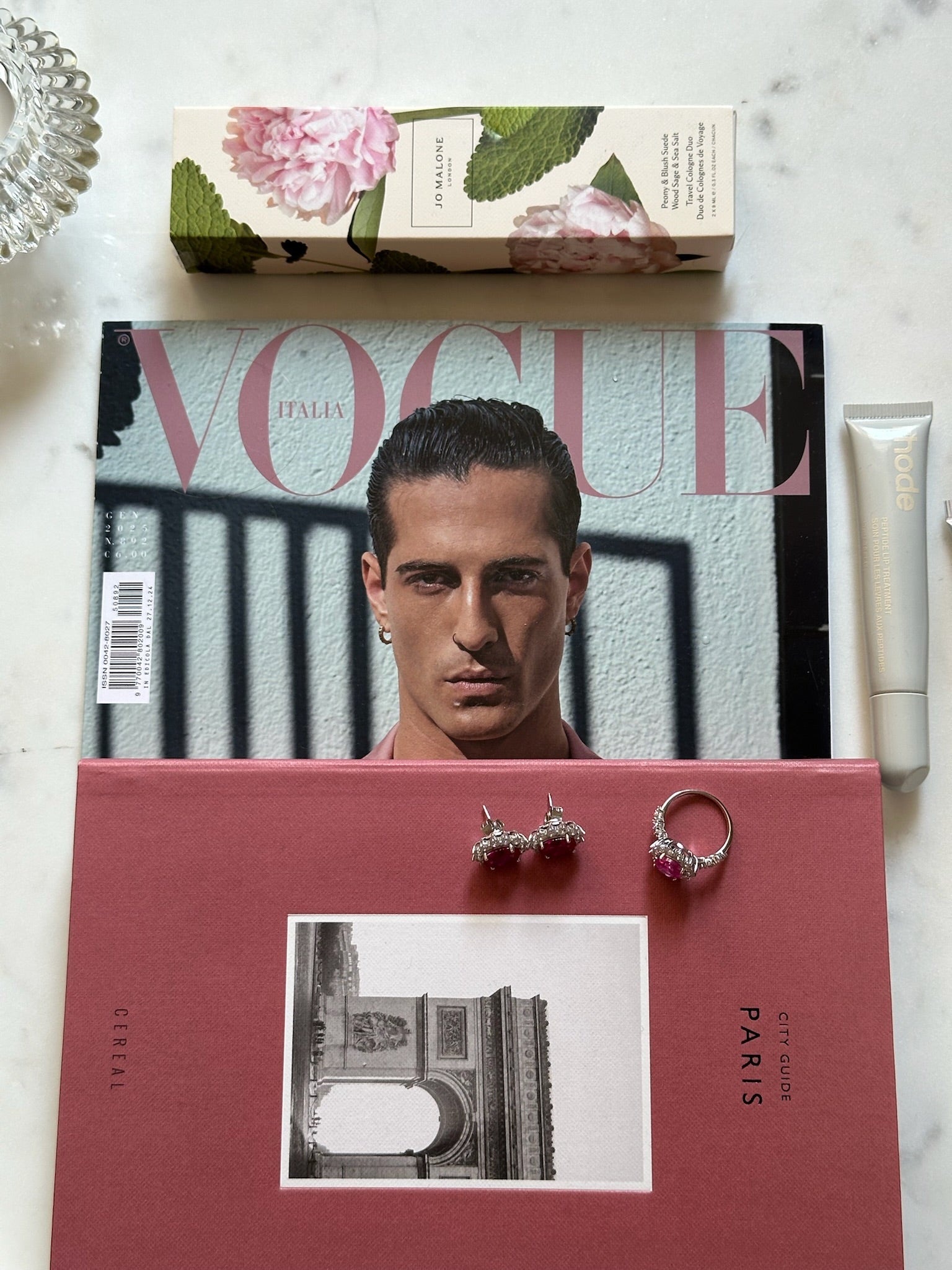 Editorial image of The Lucia Studs — regal feminine statement earrings by Viviana Halil.