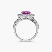 Fine jewelry craftsmanship detail — The Lucia Ring with precision-set halo and band stones by Viviana Halil. 