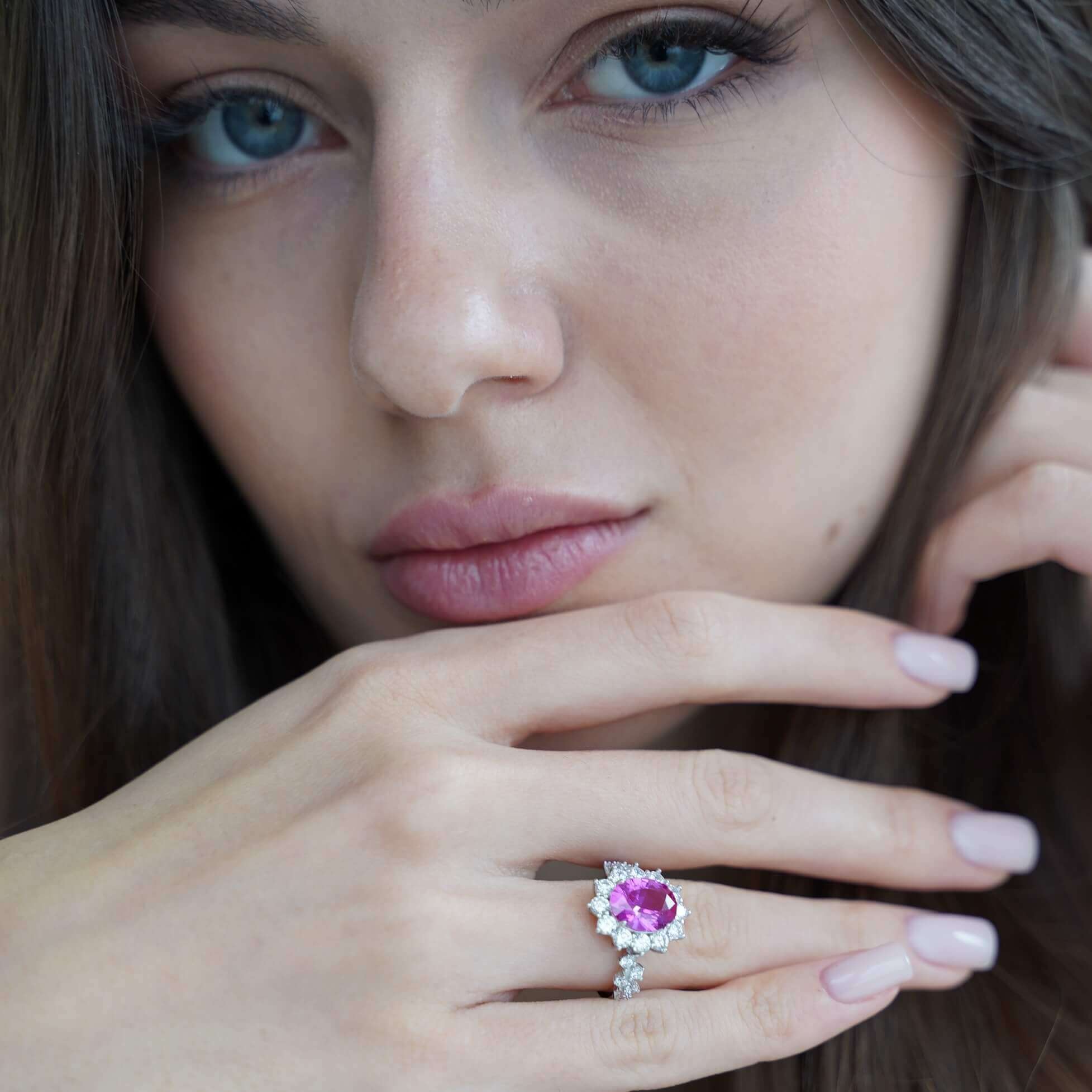 Editorial image of The Lucia Ring — high jewelry–inspired diamond-free design by Viviana Halil of Beverly Hills. 