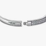 Fine jewelry craftsmanship detail — The Maeve Bangle in pure sterling silver.  