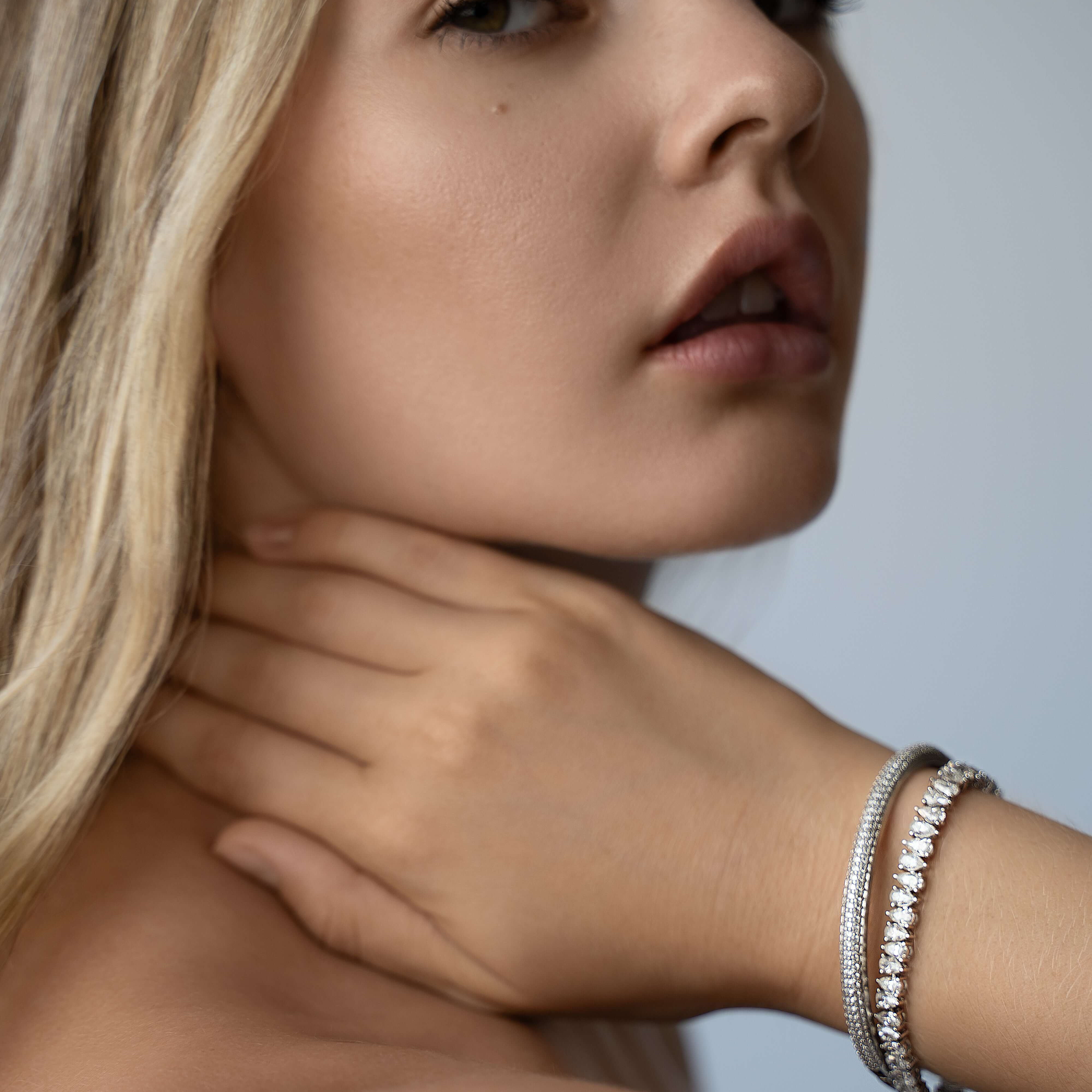 Editorial jewelry image of The Maeve Bangle — soft luxury for modern icons by Viviana Halil from Beverly Hills.