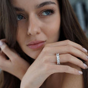 The Mia Ring sterling silver pavé statement ring Viviana Halil worn by model.