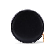 Compact round travel jewelry box with gold VH hardware