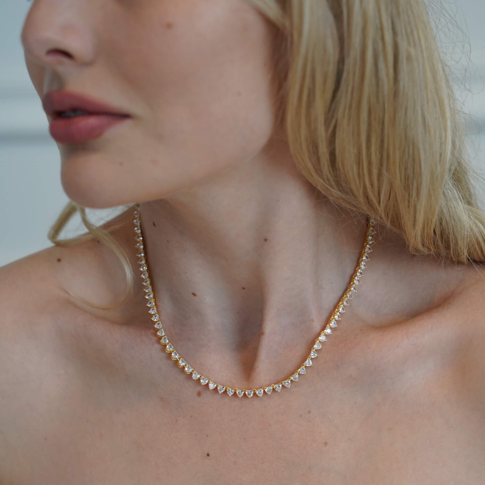 18k gold heart cut diamond alternative tennis necklace Viviana Halil everyday luxury