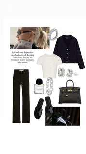 Viviana Halil Monaco Stud earrings styled with classic black outfit