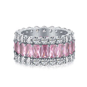 The sephora ring in pink by Viviana Halil sterling silver ring featuring a series of emerald cut premium zirconia stones, with a pink to clear color gradient.