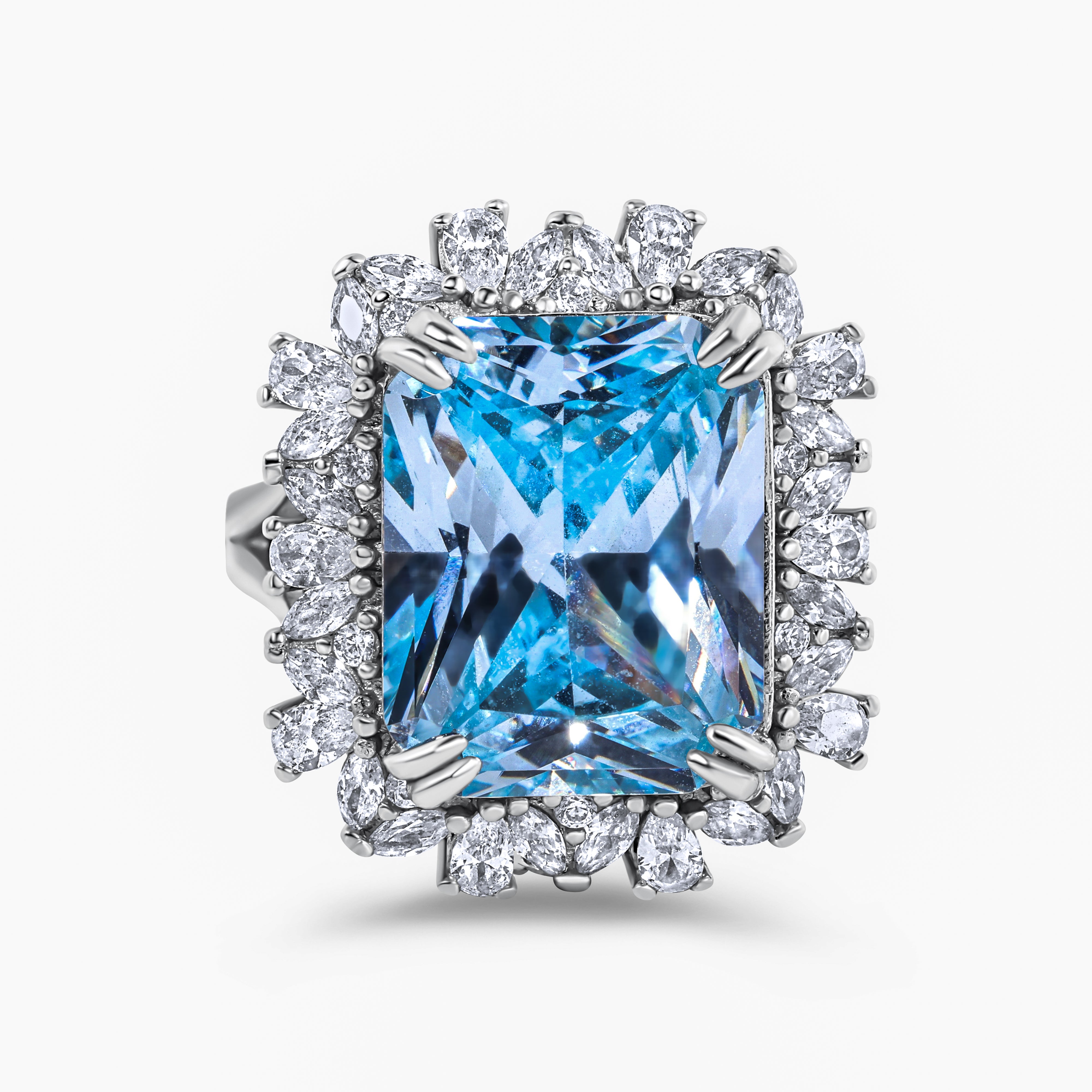 Close-up of The Sissi Ring showcasing 8-carat diamond alternative brilliance by Viviana Halil of Beverly Hills. 