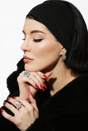 The Sissi Ring in sapphire blue diamond free luxury by Viviana Halil of Beverly Hills. 