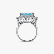 The Sissi Ring in Blue by Viviana Halil a blue sapphire with round cut halo on sterling silver. 