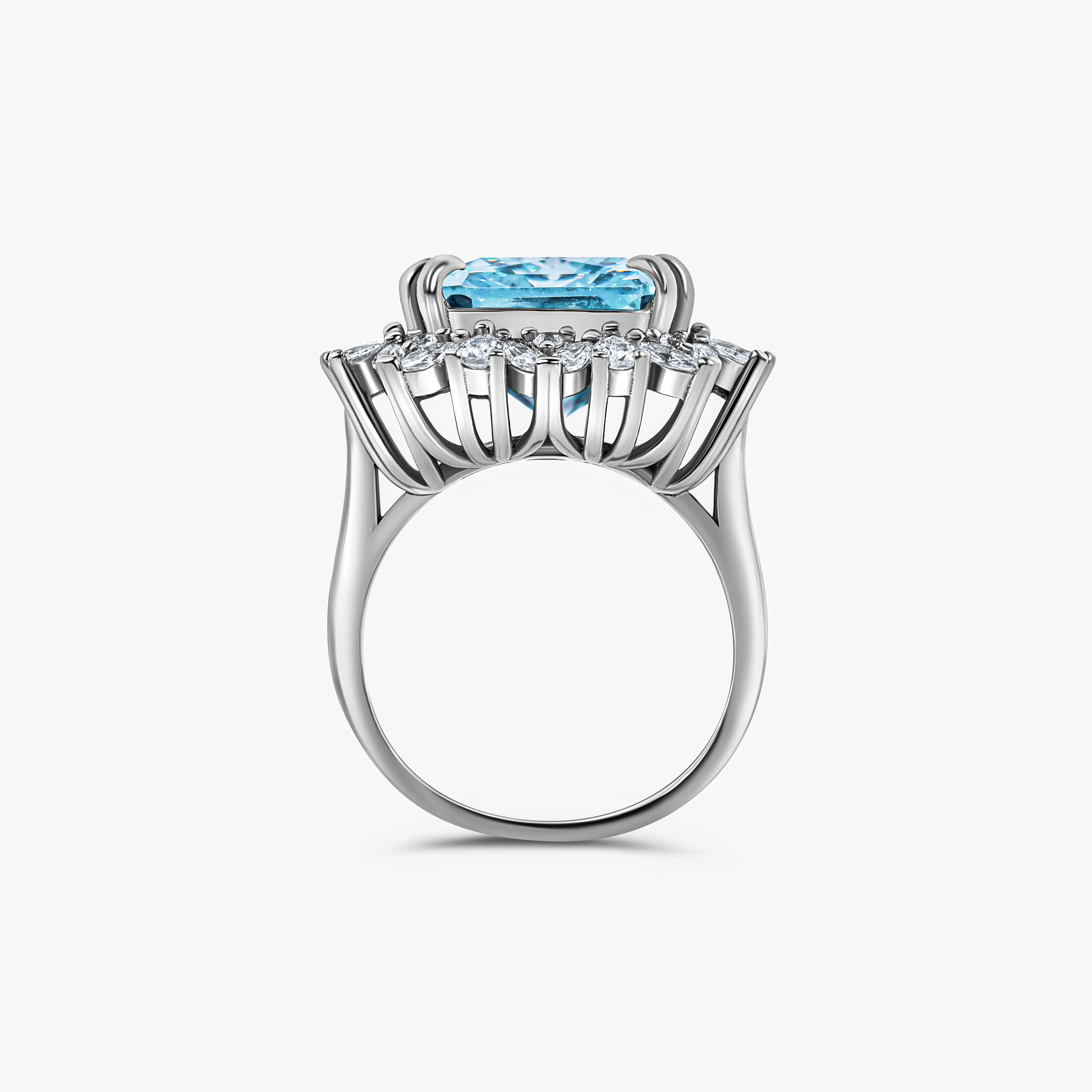 The Sissi Ring in Blue by Viviana Halil a blue sapphire with round cut halo on sterling silver. 