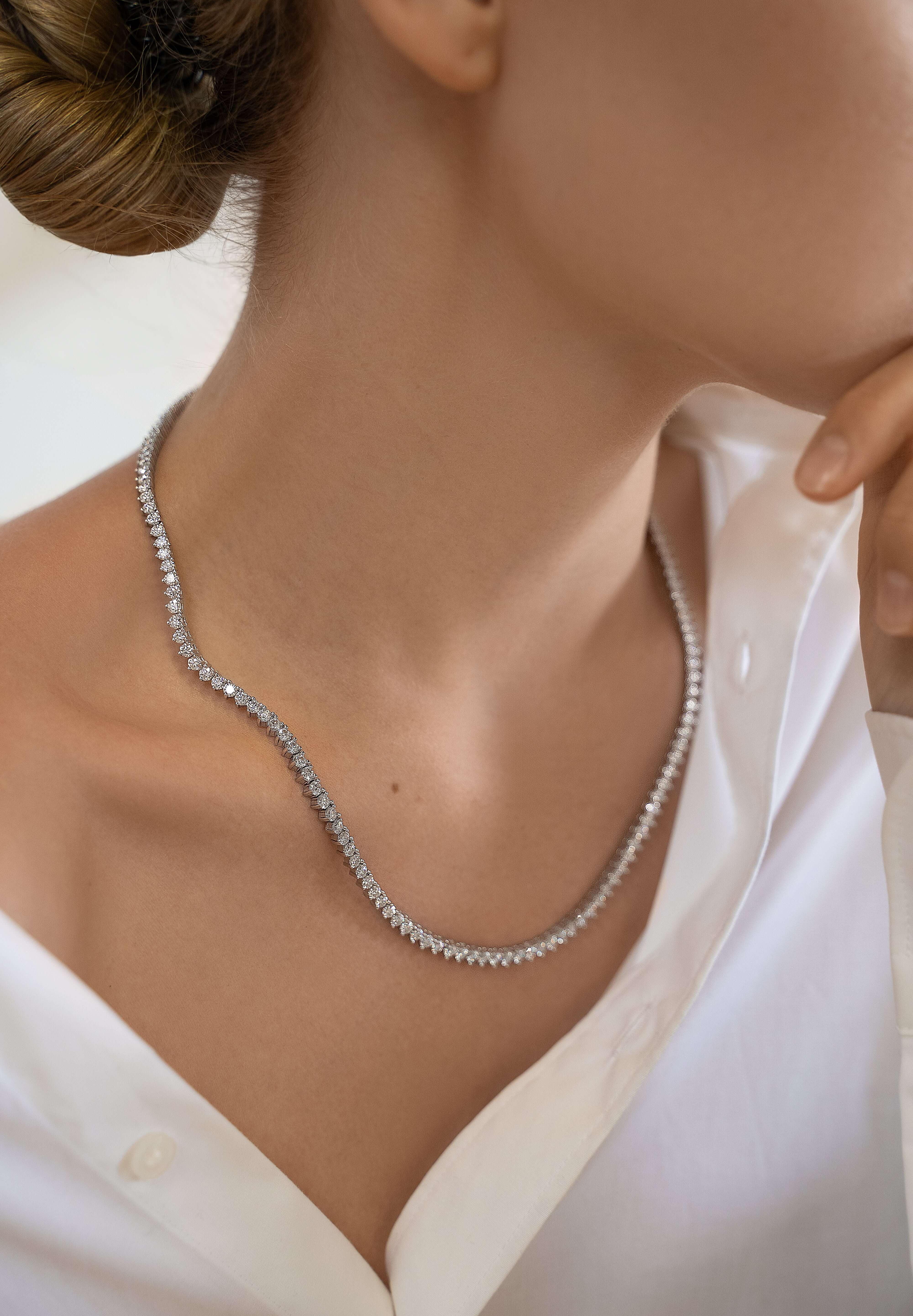 Editorial jewelry image of The Soleil Tennis Necklace — soft luxury for modern icons.