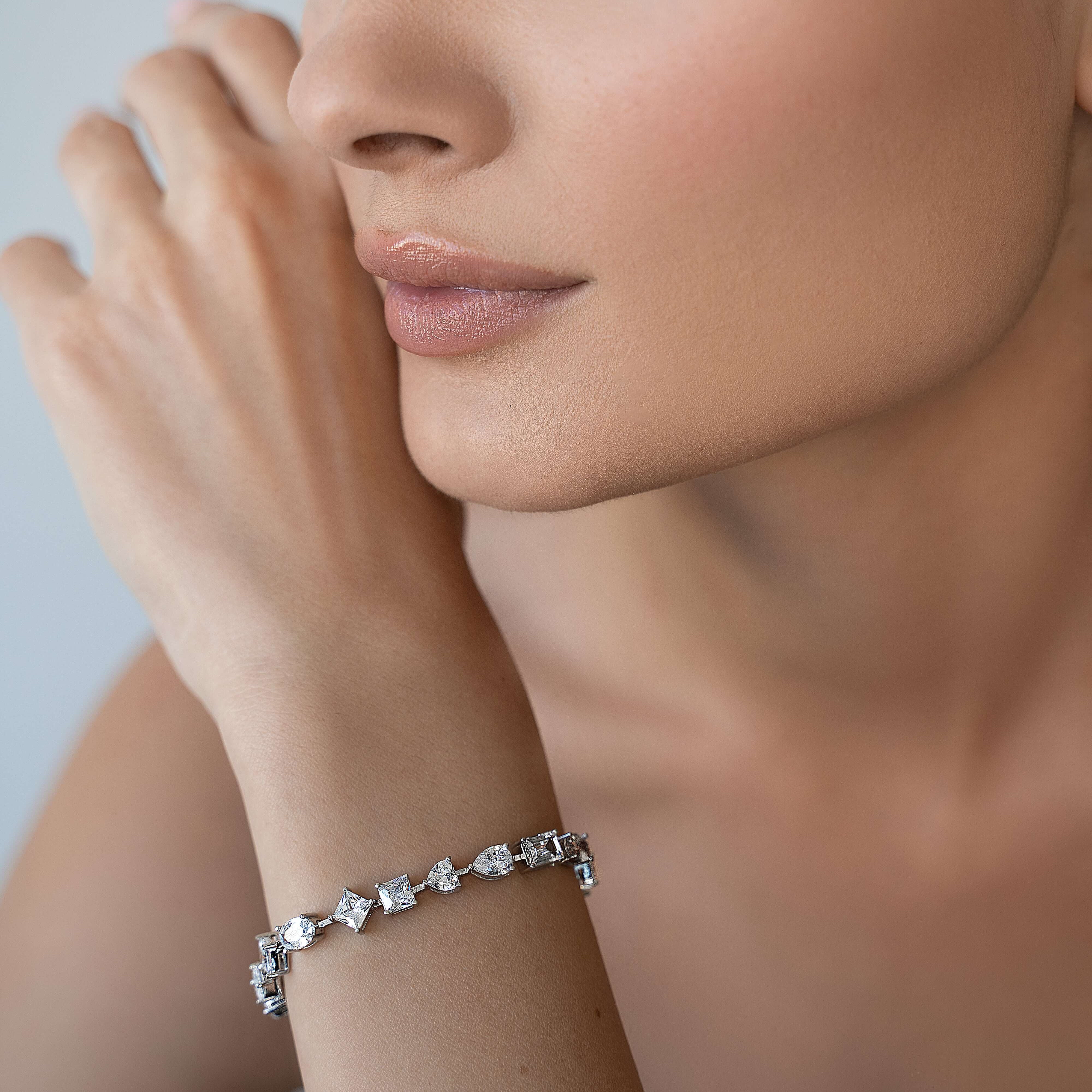 Sterling silver bracelet styled on wrist — The Variété de Lumières by Viviana Halil.