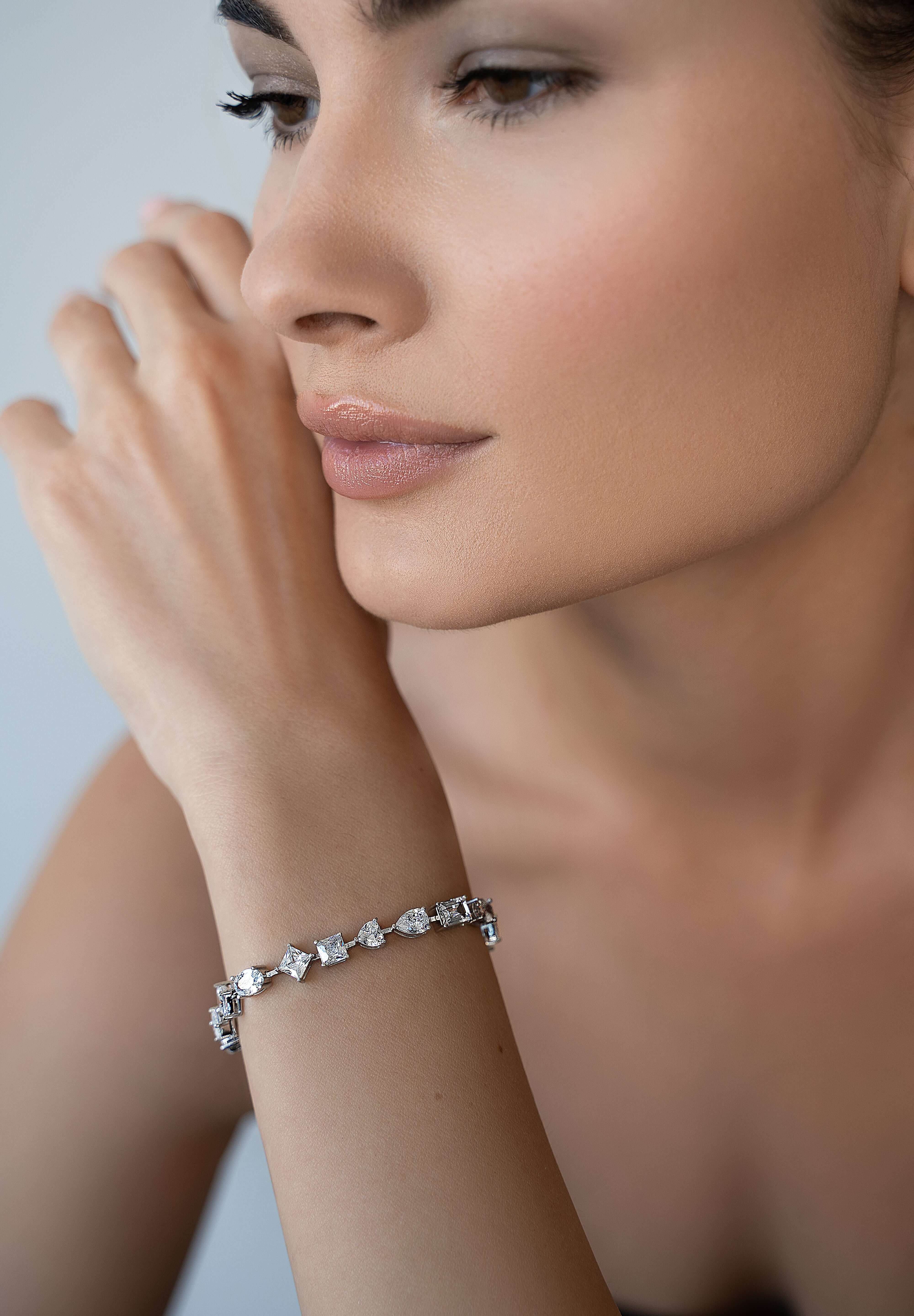 Sterling silver bracelet styled on wrist — The Variété de Lumières by Viviana Halil.